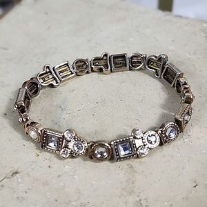 Rhinestone and Gold Tone Stretch Bracelet Looks Like Mickey Mouse